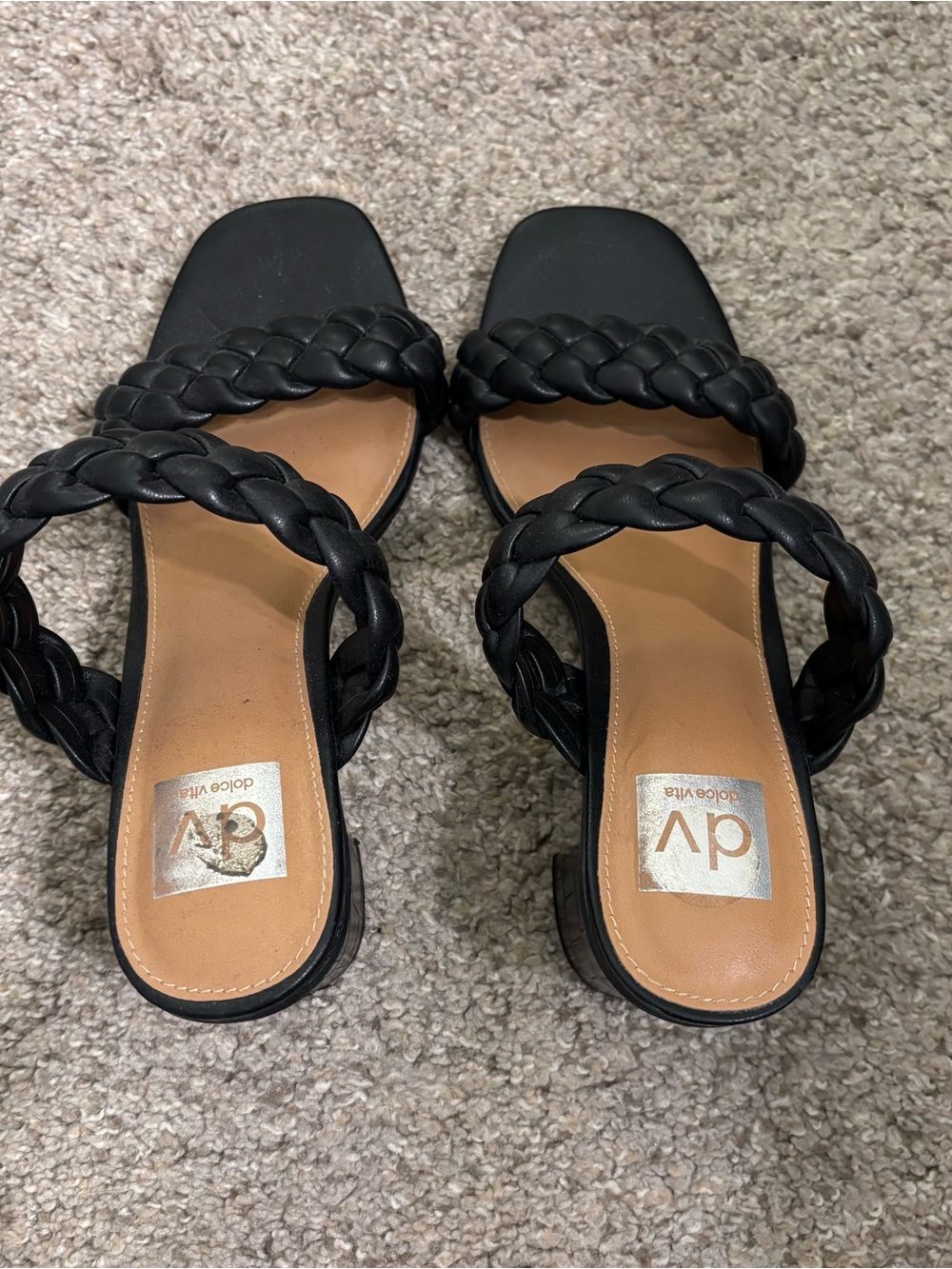Dolce Vita Black Braided Double-Strap Block Heel Sandals - Picture 3 of 3